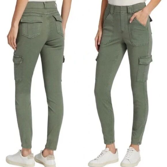 READ Spanx Tall Stretch Twill Ankle Cargo Pant Women's Size XS Green Pull On - Picture 1 of 13